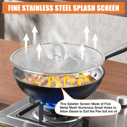 2-Pack Splatter Screens for Frying Pan - Stainless Steel Grease Splatter Guard with Foldable Knob, Ultra-Fine Mesh, Rust-Free (10" & 13") - No Oil Mess, No Burns,Ultra Fine Mesh