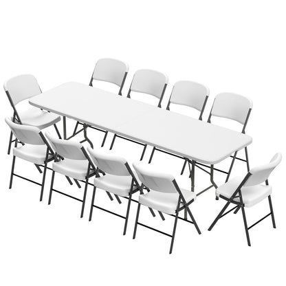 Elevon Folding Table Set with 10 White Folding Chairs,8 Feet Heavy Duty Fold-in-Half Utility Table Sets for Picnic, Event, Training, Outdoor Activities, at Home and Commercial Use