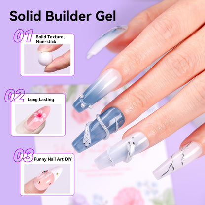 Makartt Clear Gel Builder Kit: Self-Levelling, Long Lasting Extension Hard Gels for Strengthener, Broken Nails Repair Gel Kit with Paper Forms, Dual forms, Nail File and Dual-End Brush 1.06 oz