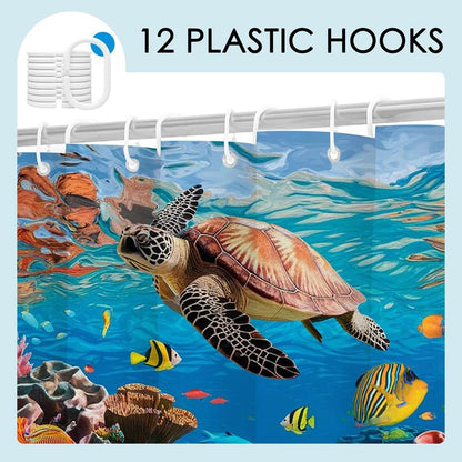 Mocsicka Ocean Shower Curtain Sea Turtle Underwater World Bathroom Decor for Kids Under The Sea Shower Curtain for Bathroom Fishes Coral Waterproof Bath Curtain with Hooks (71x71 Inch, Ocean)