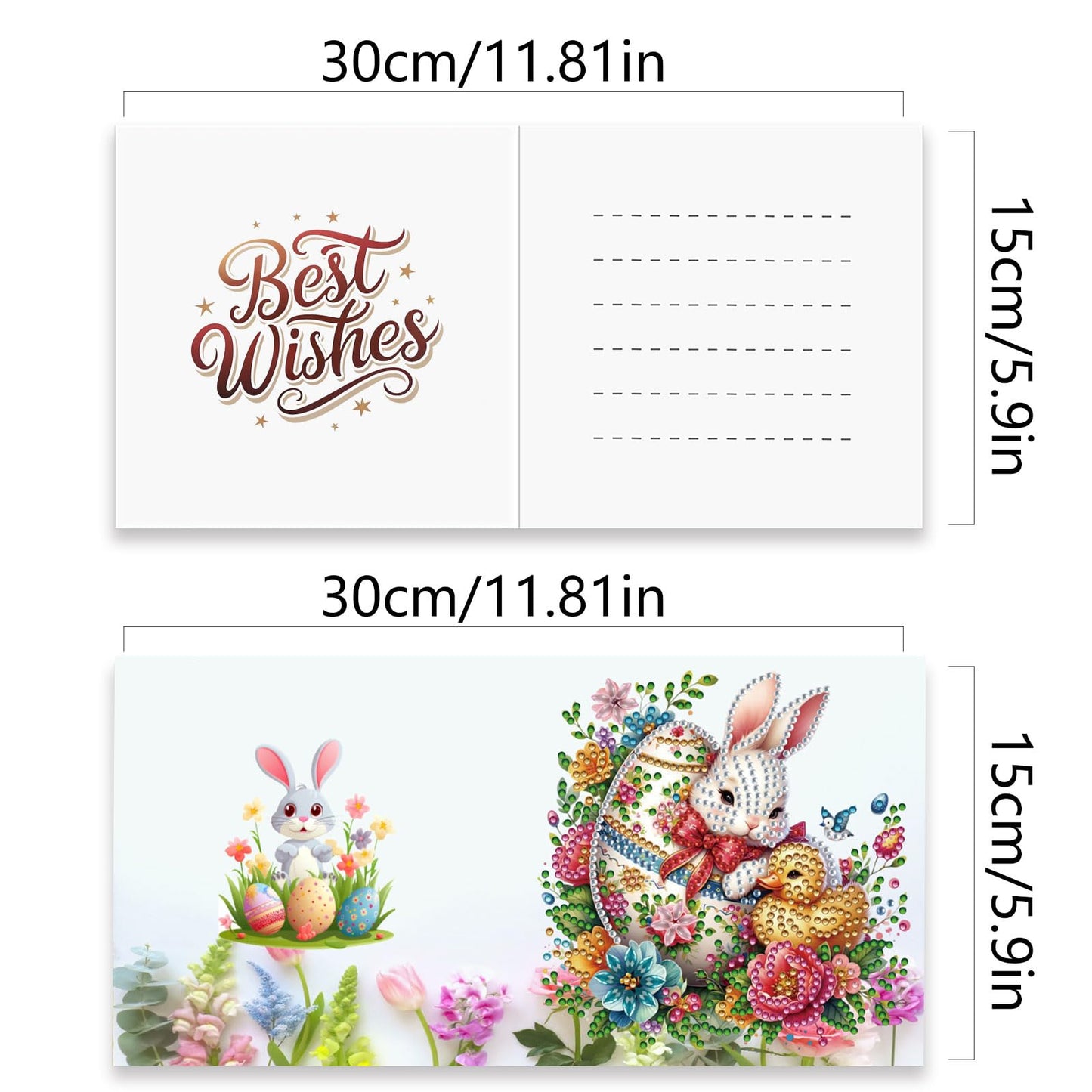 YOKUSHI 12 PCS Easter Diamond Art Painting Greeting Cards, Rabbit Craft DIY Card Making Kits for Adults Gifts (Easter)