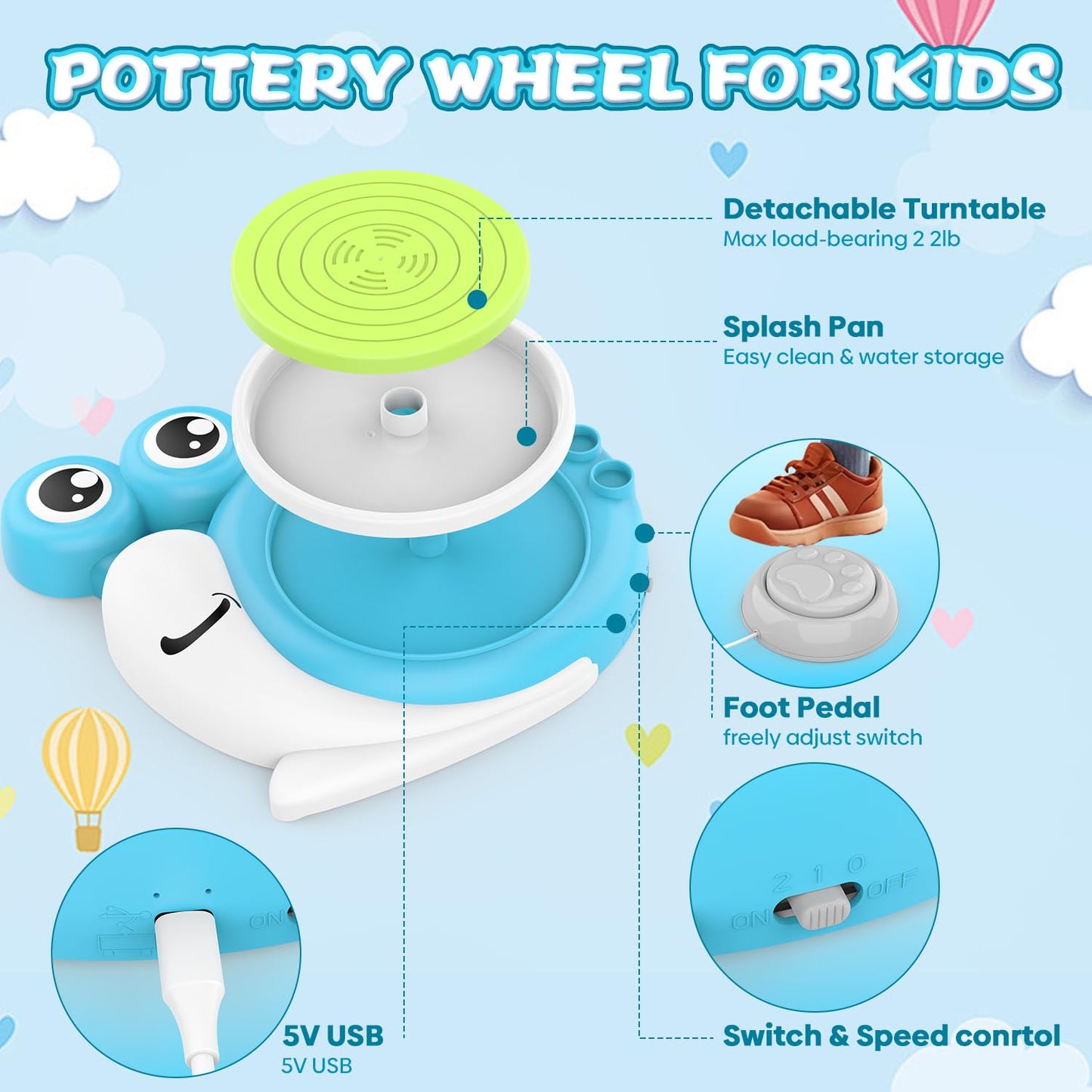 Pottery Wheel for Kids with 3 Clay Kits & Painting Supplies, Complete Arts and Crafts for Kids Ages 8-12, Mini Pottery Studio Toys for Ages 8-13, Ideal Christmas Birthday Gift for Grandkids Boys Girls