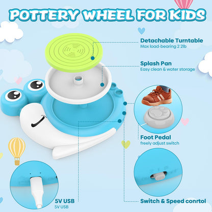 Pottery Wheel for Kids with 3 Clay Kits & Painting Supplies, Complete Arts and Crafts for Kids Ages 8-12, Mini Pottery Studio Toys for Ages 8-13, Ideal Christmas Birthday Gift for Grandkids Boys Girls
