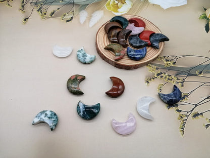 XMHOME Moon Shaped Worry Stones 30mm Assorted Bulk Carved Gemstones 20 Pcs Chakra Crystals Set Jewelry Making Home Decor Gifts