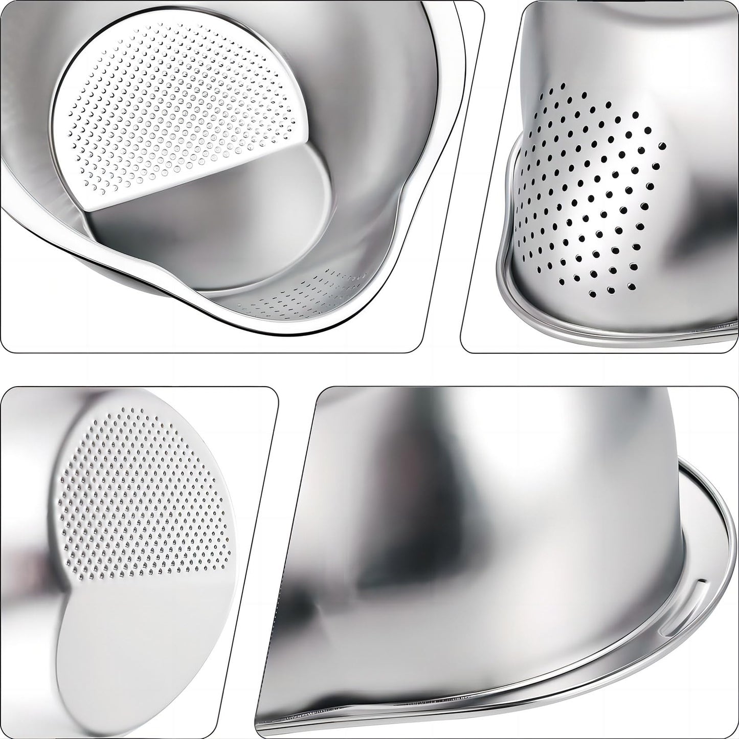 YENXIKU 4-in-1 Rice Washing Bowl - Rice Washer Strainer Bowl - Stainless Steel Colander for Quinoa, Fruit and Vegetable Wash - Multi-Purpose Rice Strainer and Colander for Kitchen (1 Pack)