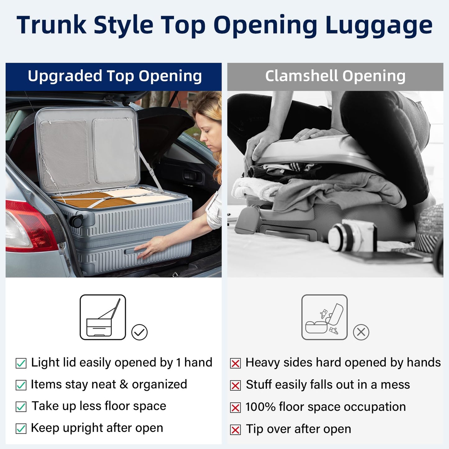 HanTrip Hard Shell Suitcases 28 Inch Large Checked Luggage with Spinner Wheels Cup Holder, Expandable Check in Luggage Lightweight Top Opening Luggage Big Rolling Suitcase with Lock, Silver