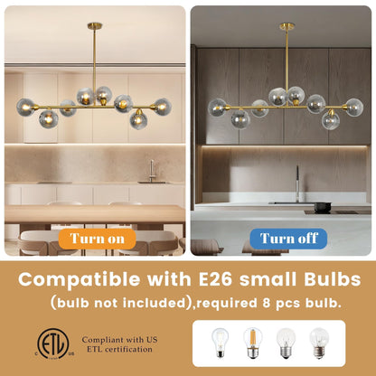 Lzawvm Linear Chandeliers for Dining Room 8-Lights Sputnik Pendant Lights Kitchen Island Mid Century Modern Smoky Glass Chandelier 50 Inch Farmhouse Dining Light