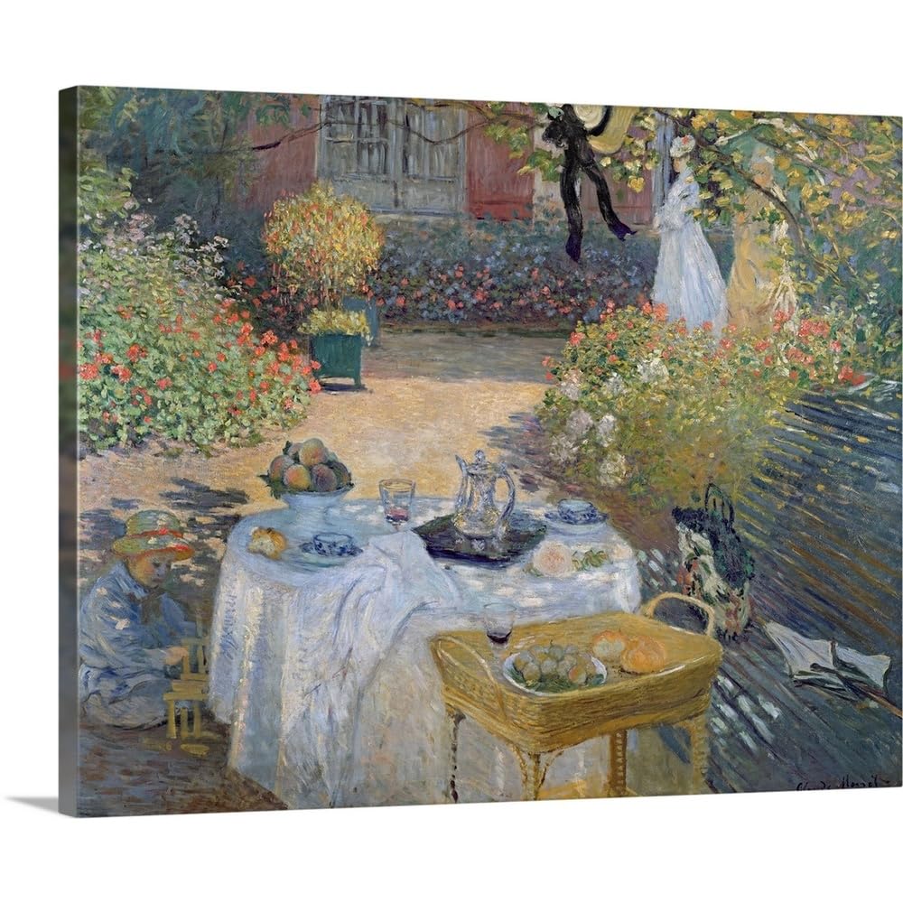CANVAS ON DEMAND The Luncheon Monet's Garden At Argenteuil, C,1873 Canvas Wall Art Print by Claude Monet, Impressionism, Traditional, Home Decor, Woman Floral, Artwork,45" x36in