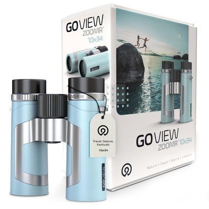 GOVIEW ZOOMR 10x34 Binoculars for Adults | Lightweight | BAK4 Prism with Fully Multi-Coated Optics | Smartphone Adapter Compatible | Waterproof IPX5/6 PORTR™ Strap with Easy Click Closure - Miami Blue