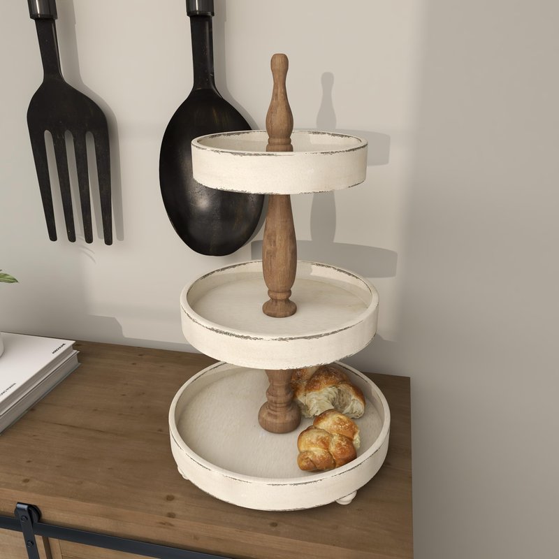 Deco 79 Wood 3 Tiered Tiered Server, 15" x 15" x 24", White