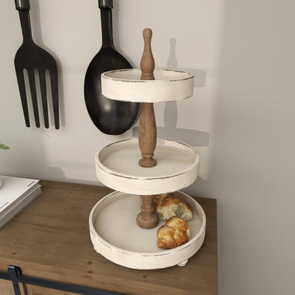 Deco 79 Wood 3 Tiered Tiered Server, 15" x 15" x 24", White