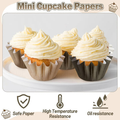 Mini Size Cupcake Liners - 240 Counts Coffee Tan Grease-Resistant Muffin Baking Cups, Bulk Brown Neutral Disposable Paper Cupcake Wrappers for Celebration Gathering Baby Shower Birthday Party Supplies