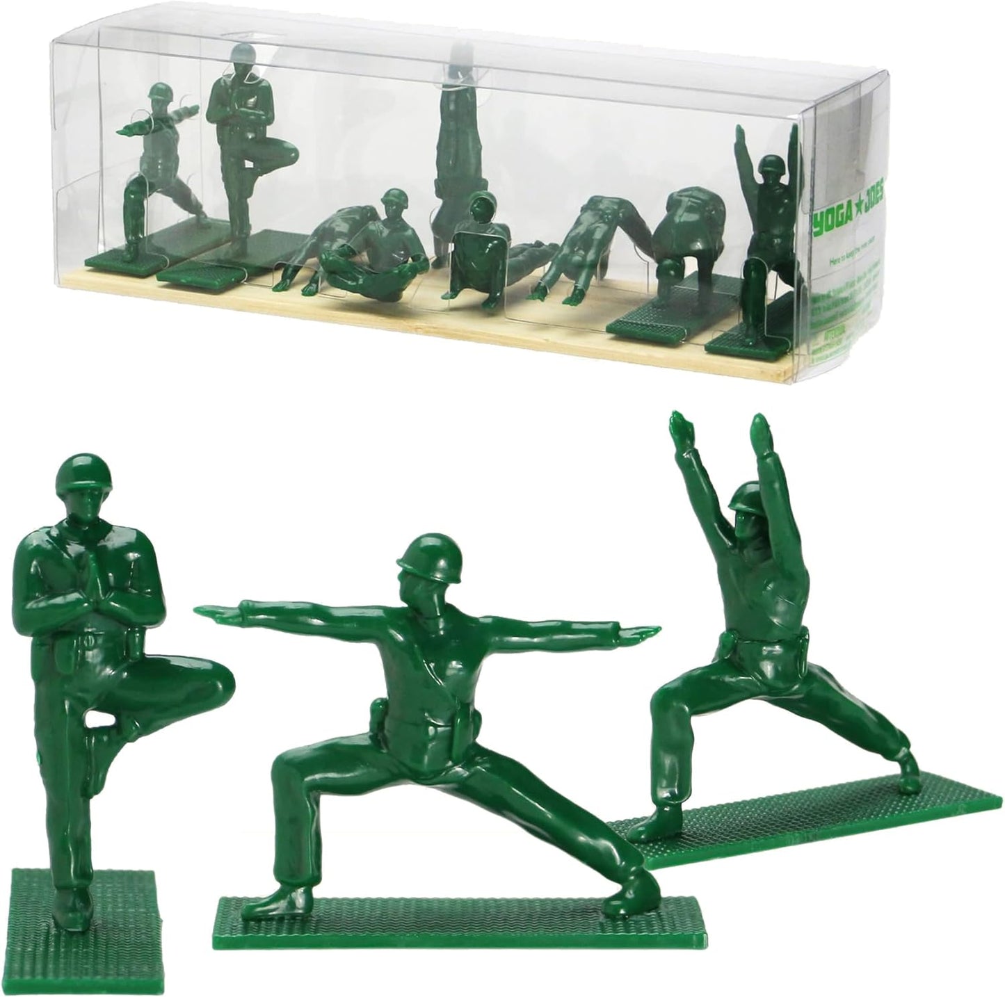 Yoga Joes Series 1 Green Toy Soldiers, Set of 9 Army Men Yoga Pose Figurines for Home or Office Decor