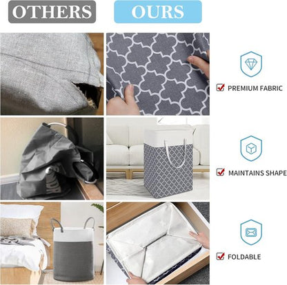 HomeHacks Laundry Baskets - 2-Pack Collapsible Waterproof Hamper with Long Handles | 75L Grey