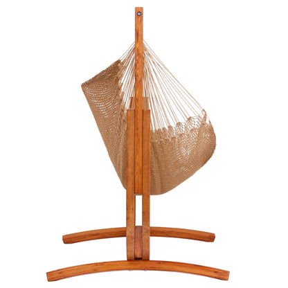 SANIWERKE® Hammock Chair with Stand, Caribbean Hammock Chair and Laminated Wooden Stand Combo, Sturdy Design, 400LBS Capacity, 70x50Inches, Jumbo Haven Lounger for Patio & Porch (Soft Tan)