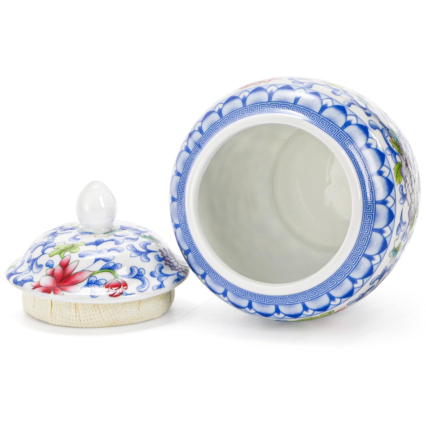 Okllen Set of 3 Small Blue and White Porcelain Salt Cellar with Airtight Lid, 250ml/ Approx. 1 Cup Sugar & Salt Crock Container Ceramic Spice Jar for Kitchen Countertop