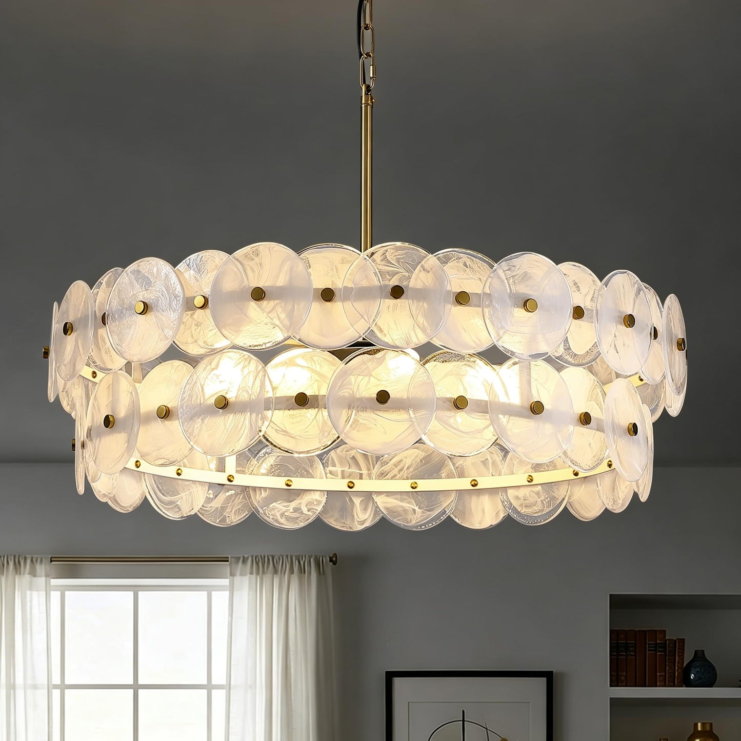 APBEAMLighting 30.3'' Cloud Glass Chandelier Modern, Gold Chandeliers Elegant, Dimmable 8-Light Pendant Ceiling Light Fixture for Girls Room Bedroom Dining Living Room Foyer Kitchen Entryway