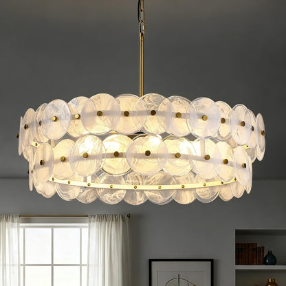 APBEAMLighting 30.3'' Cloud Glass Chandelier Modern, Gold Chandeliers Elegant, Dimmable 8-Light Pendant Ceiling Light Fixture for Girls Room Bedroom Dining Living Room Foyer Kitchen Entryway