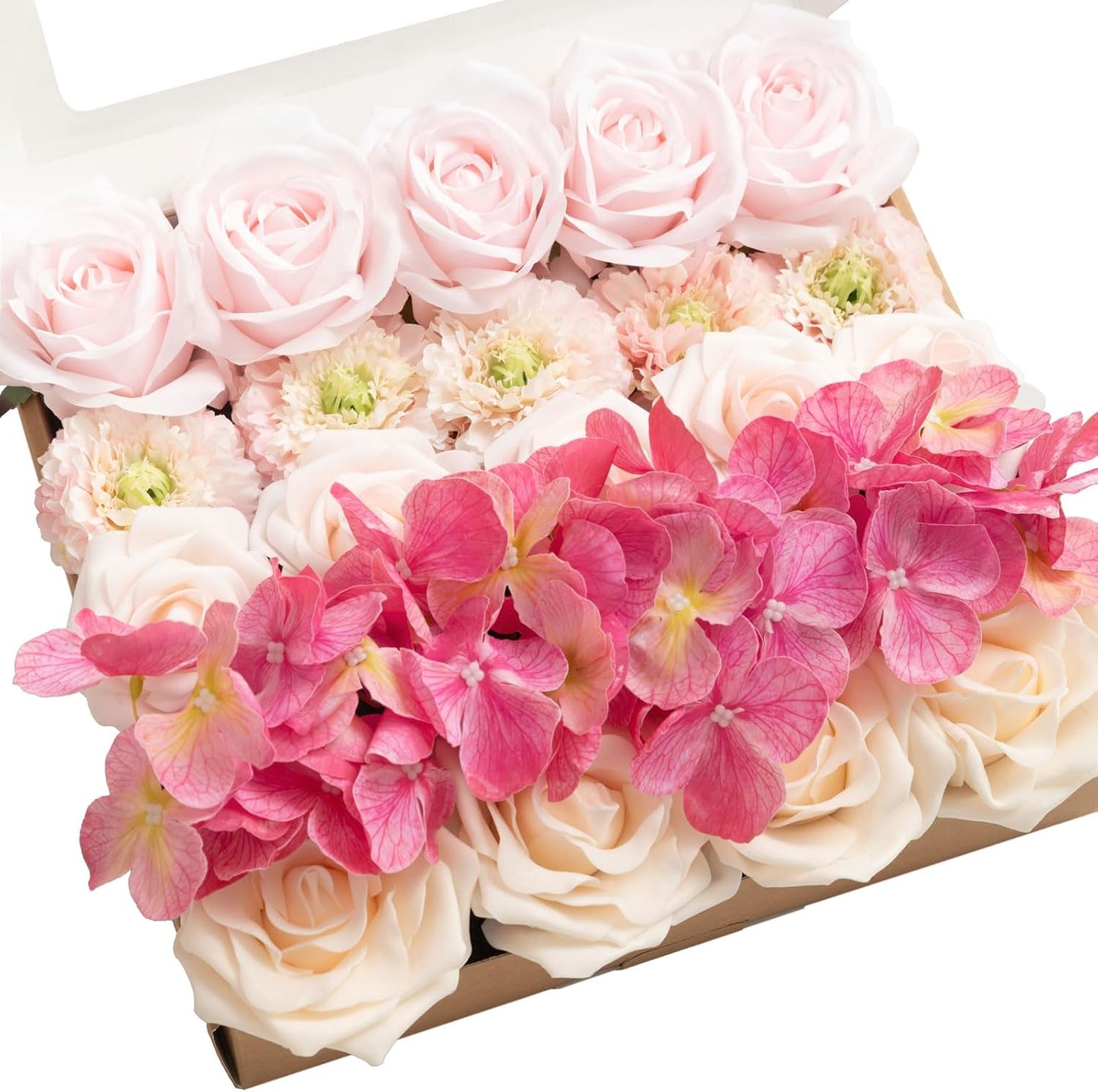 24pcs Ling's Moment Artificial Flowers Fake Silk Hydrangea Faux Peony Foam Roses Combo for DIY Wedding Bouquet