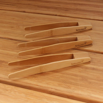 BambooMN Brand - Reusable Bamboo Kitchen Tongs, Assorted Sizes, 3 Pieces