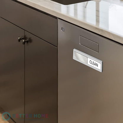 Clean dirty magnet for dishwasher, Premium Stainless Steel Black Clean Dirty Sign Indicator - Grade 304 Clean Dirty Magnet for Dishwasher, Easy to Read with Extra Adhesive Tape (Silver/White)