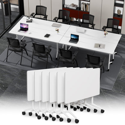 Modular Folding Conference Table with Wheels,6 Pack Mobile Conference Room Tables,Filp Top Rolling Meeting Training Tables for Office,Classroom,Library,Seminar,Boardroom,school(6pack,White,61in)