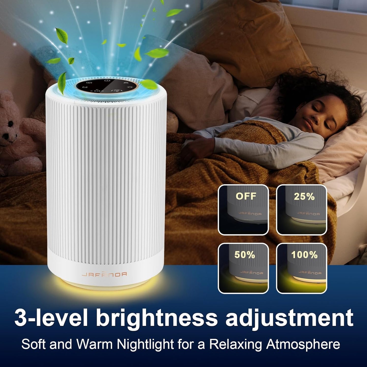 Jafanda Air Purifiers for Home Bedroom, H13 True HEPA Coverage 450 sqft, 23 dB Air Cleaner
