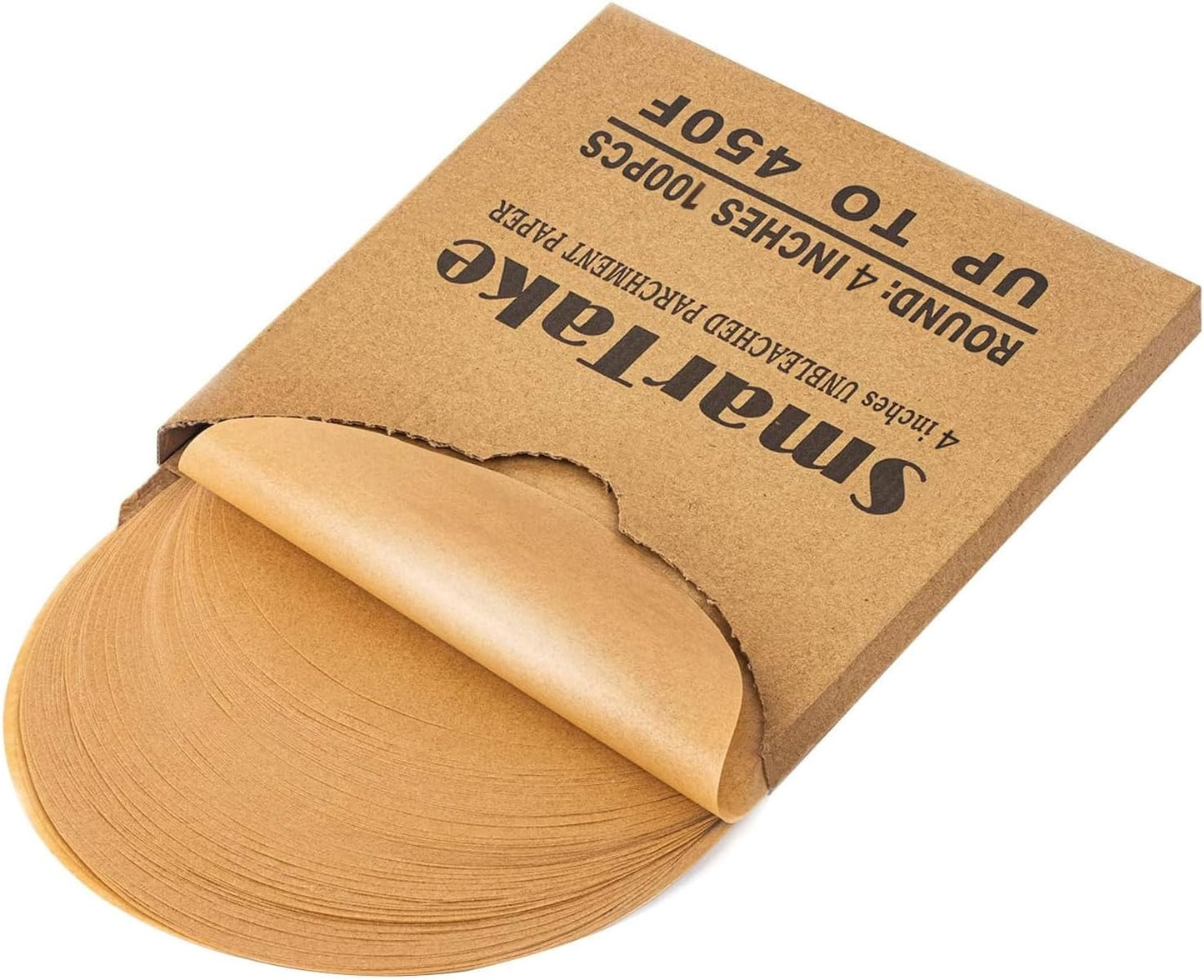 SMARTAKE Unbleached Parchment Paper Baking Sheets - 100 Pcs Round, 4 Inches, Non-Stick for Baking & Grilling