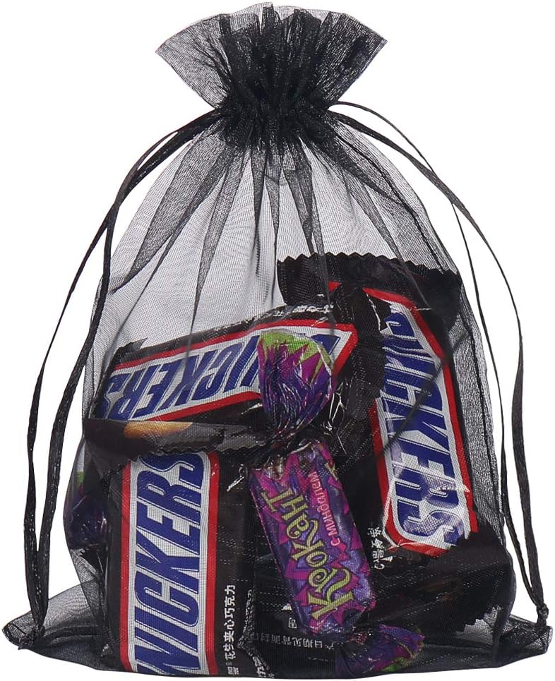 YQL Black Organza Bags - 100PCS 5x7 Inch Gift Favor Bags, Mesh Fruit Protection Bags, Jewelry Pouches for Wedding Party