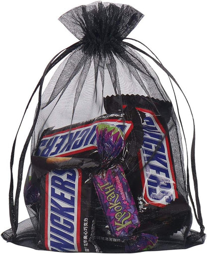 YQL Black Organza Bags - 100PCS 5x7 Inch Gift Favor Bags, Mesh Fruit Protection Bags, Jewelry Pouches for Wedding Party