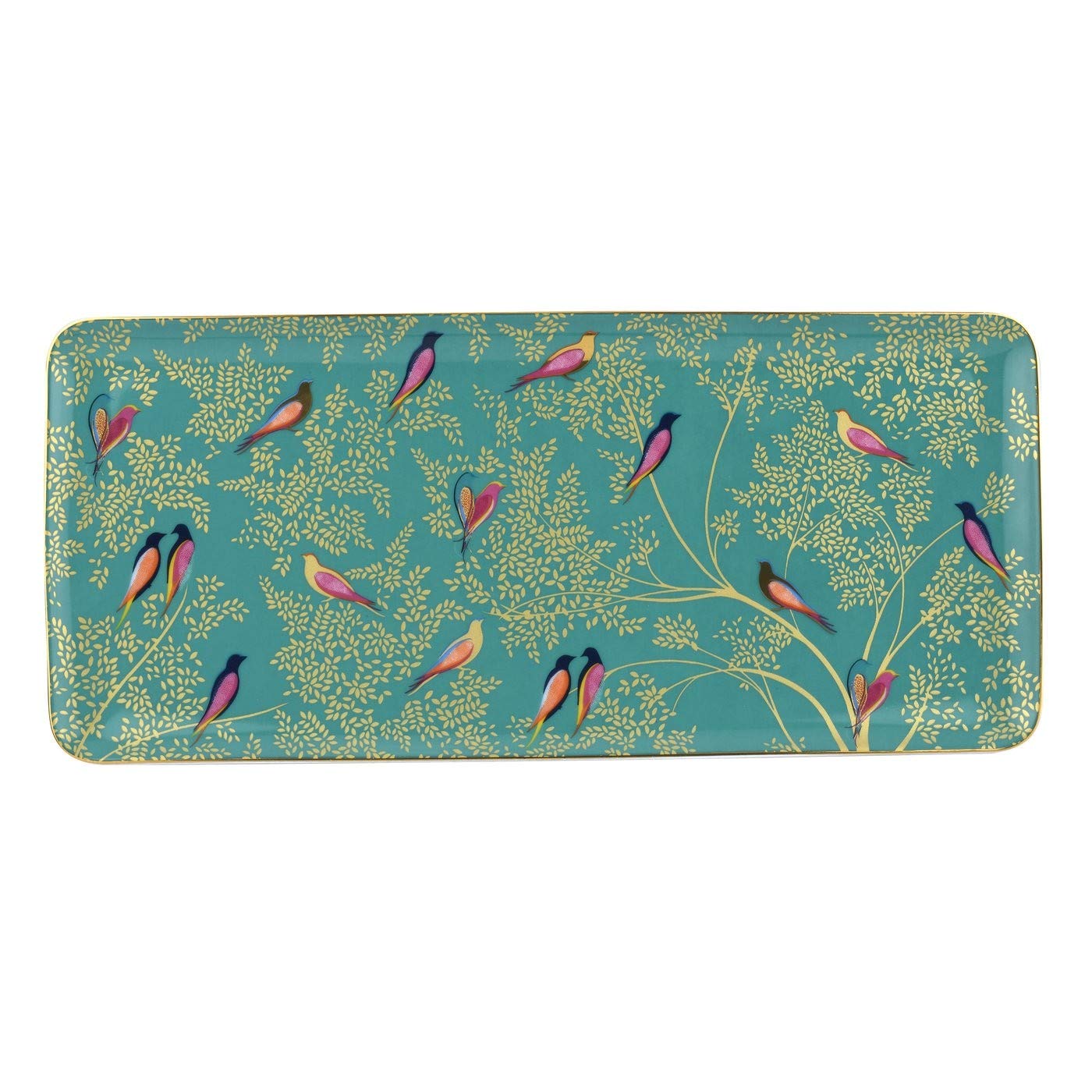 Portmeirion Sara Miller London Chelsea Sandwich Tray | 14 Inch Serving Tray for Appetizers and Snacks | Made of Fine China with Gold Detail | Handwash Only