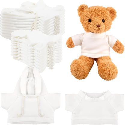 20 Pcs Stuffed Animal Toy White Clothing Sublimation Blank Bear Clothes Include 10 Teddy Bear Blank Hoodie 10 Teddy Bear White Shirt for 15 Inch Stuffed Bears Dolls DIY (Color Style 1)