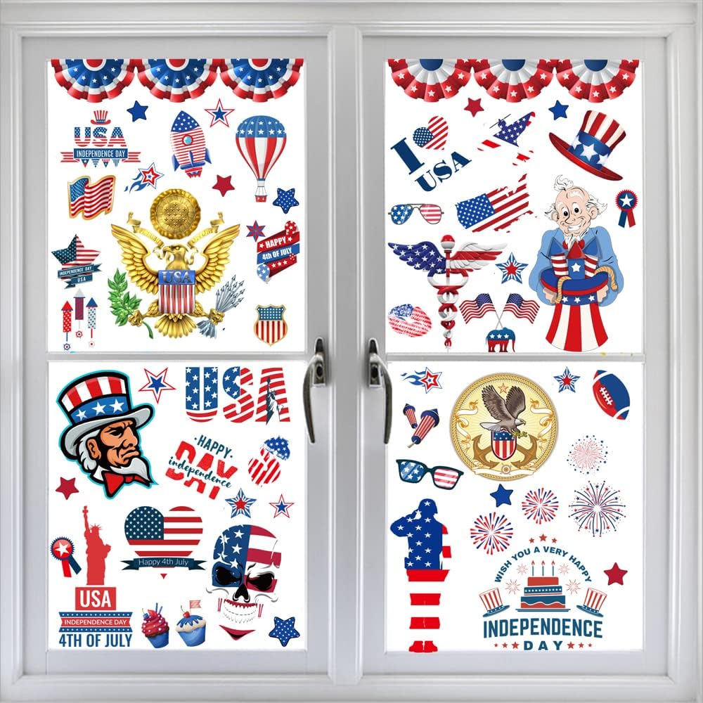 Independence Day Decoration Stickers, 9 Sheets 4th of July Flag Window Cling Decals for Home Office Party Supplies