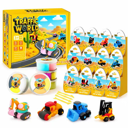 Air Dry Clay Kit for Kids – 12 Pack Construction Vehicles Modeling Clay Set, DIY Art Crafts with Sculpting Tools & Tutorials, Ultra Light Soft Magic Clay Car, Birthday Party Favors for Boys Girls