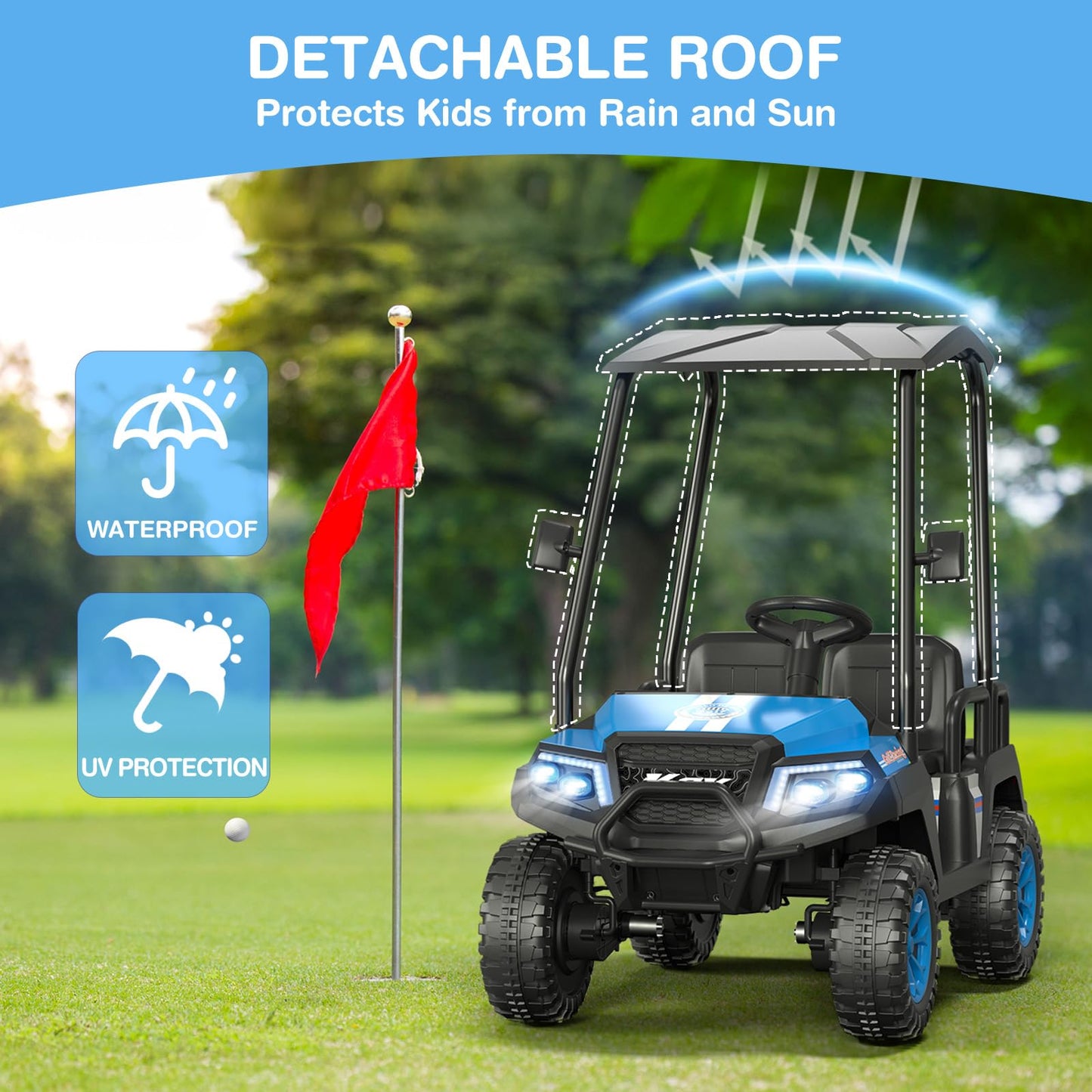 LIGIANT R9 24V Ride on Toys for Big Kids, 4-Seater Kids' Car, Golf Cart Max. Capacity: 264 Lbs, 4WD Ride on Car w/Remote Control, Detachable Awning, Spring Suspension, Music/Story/Power Display