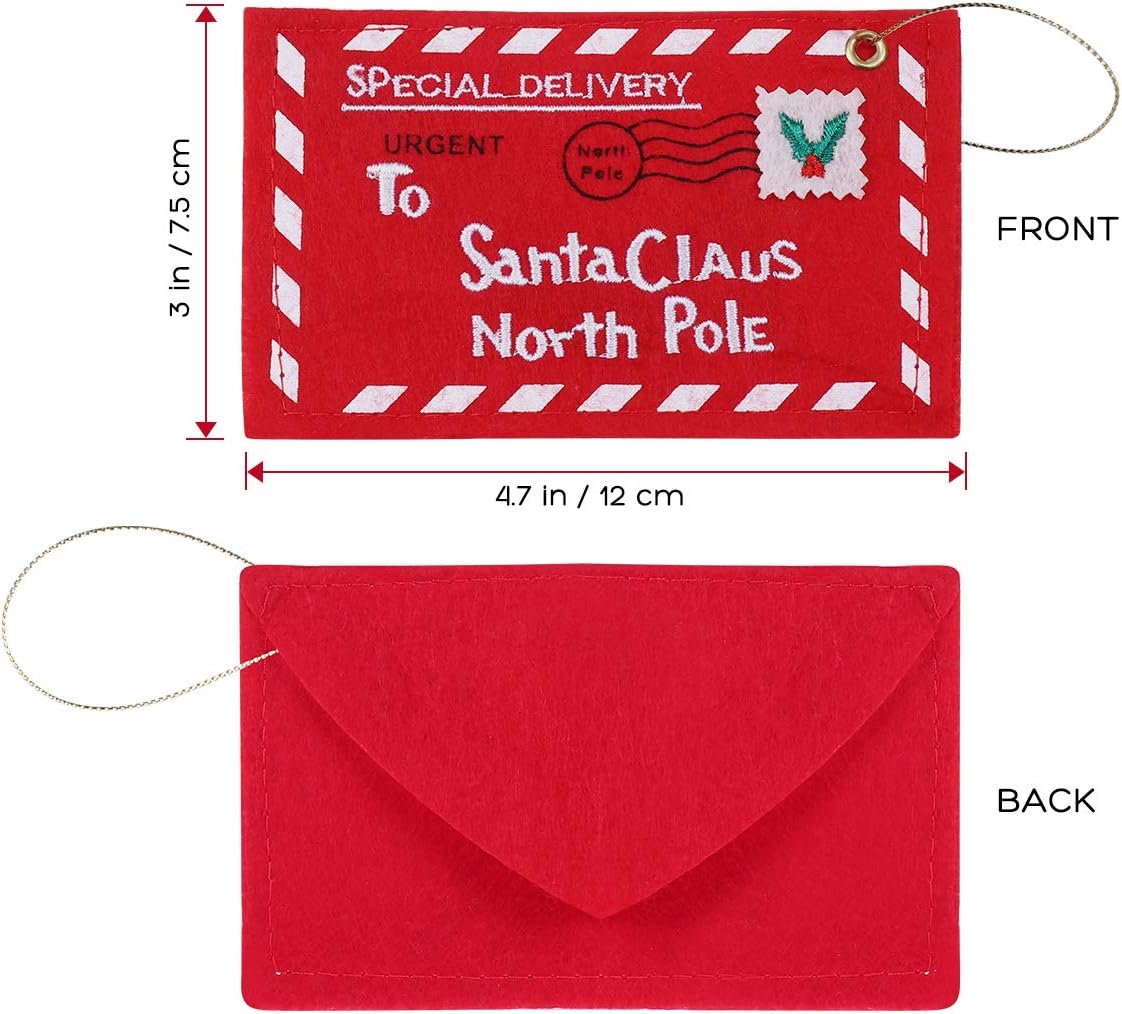 Letter Envelope to Santa Claus, 10pcs Christmas Candy Bag Tree Ornament Embroidery (Red)
