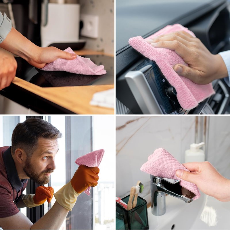 HONOVA Microfiber Cleaning Cloth Roll 45 Pack, 12''×12" Reusable Paper Towels, Tear Away Microfiber Towels, Highly Absorbent, All-Purpose Washable Cleaning Rags for Kitchen, Window, Car, Shop (Pink)