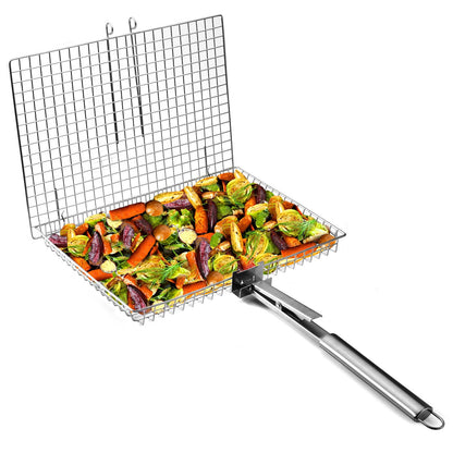 Grill Basket Extra Large,Grill Accessories for Outdoor Grill,Grilling Gifts for Men,Fish Grill Basket, Shrimp Vegetable, Veggie, Barbecue BBQ Rack, Camping Cooking, Unique Detachable Handle