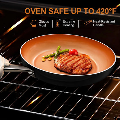 KOCH SYSTEME CS 8" Little Skillet with Lid, Copper Nonstick Frying Pan for Oven & Stove, PFOA Free