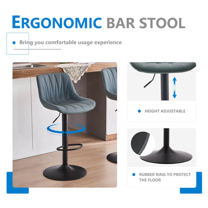 YOUNIKE Grayish Green Bar Stools Set of 2, Faux Leather Padded Counter Height Swivel Bar Chairs, Adjustable Barstools with Back for Kitchen Island, Modern Tall Sunburst-Line Series