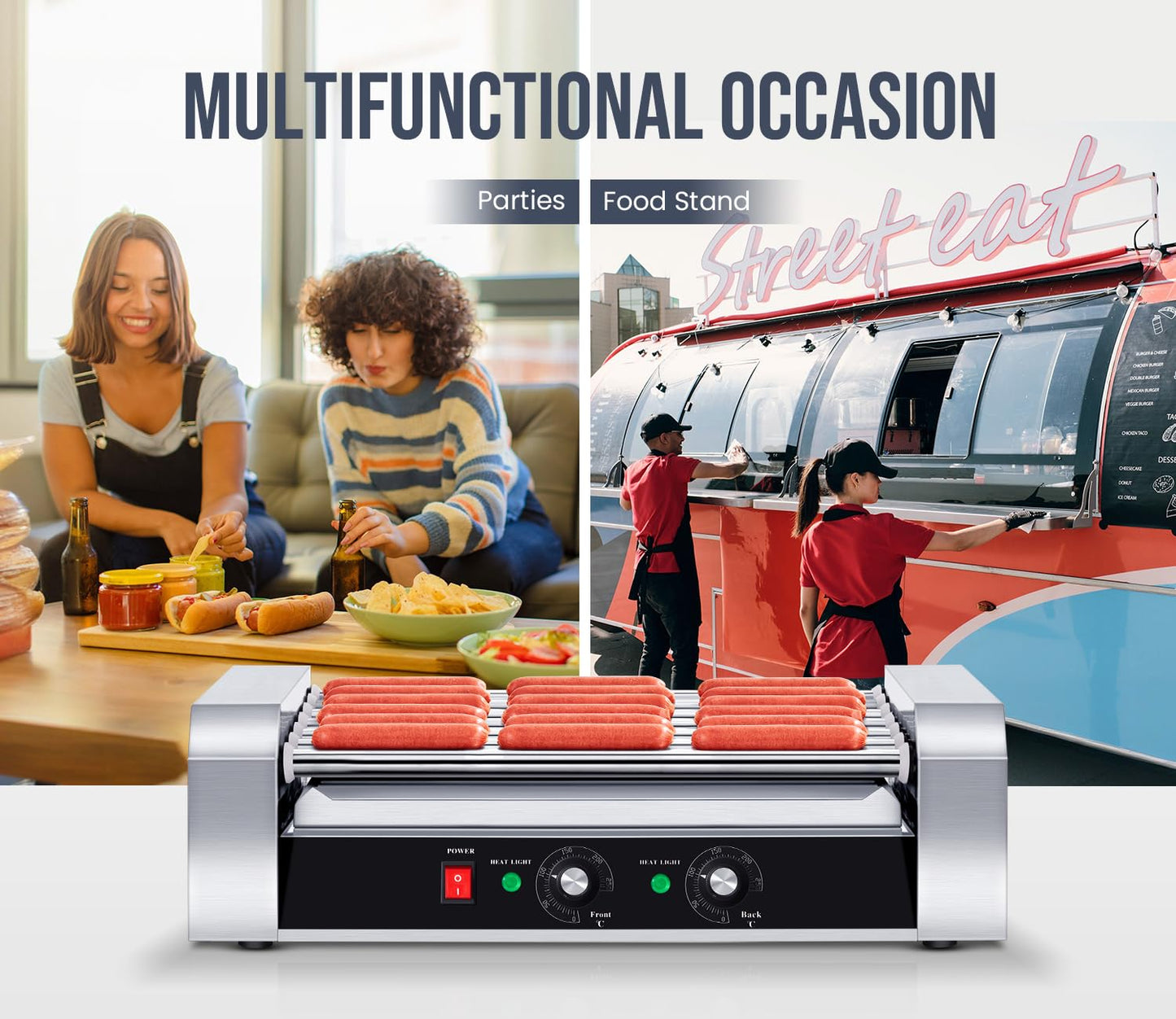 SYBO Hot Dog Roller, 18 Hot Dog 7 Roller Grill Cooker Machine with Removable Stainless Steel Drip Tray, 1000-Watts, Commercial Grade