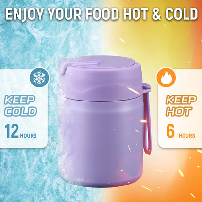 Pawtong 17oz Soup Thermo for Hot Food Kids Insulated Vacuum Food Jar with Stainless Steel Spoon Wide Mouth Thermo Leakproof Lunch Food Container Kids Hot Lunch Box (Purple)