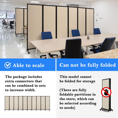 Upgrade Version Room Partition and Divider, Freestanding Rolling Dividers with Wheels,Office Privacy Screen Divider Wall,Classroom Felt Dividers,10'6"L* 6'7"H,5 Panel,Beige