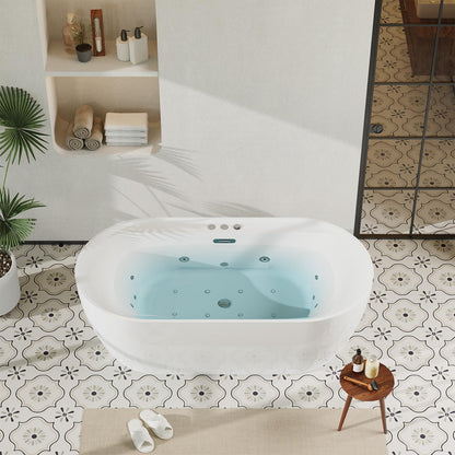 Jet Massage Freestanding Bathtub 71 inch Acrylic Soaking Tub with Bubble Jets and Manual Air Adjustment, Home Spa Bath for Relaxing Deep Water Massage