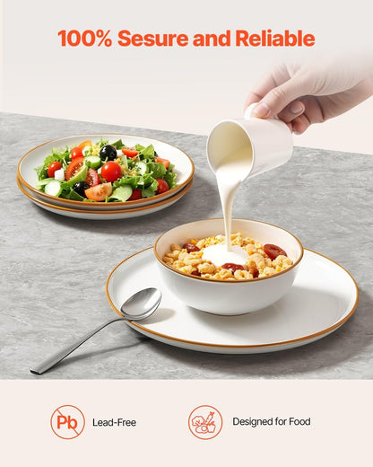 VEVOR Dinnerware Set, Service for 6 (18 PCS), Round Plates and Bowls Sets, Scratch Resistant Ceramic Dinner Ware, Dishwasher and Microwave Suitable Kitchen Dish, for Dessert Salad Soup Pasta, White