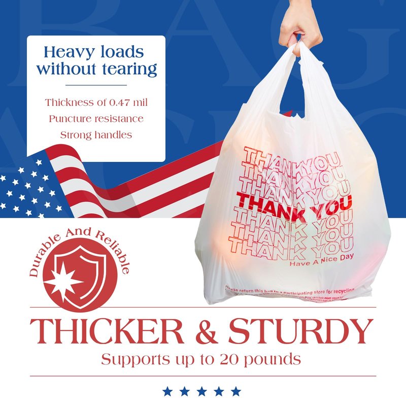 ACKO 1000 Count - Plastic T-shirt Bags with Handle, (11.5 x 6.5 x 21") 4 Gallon Thank You Bags for Grocery, Take Out, To Go, Retail Shopping Bag, Small Garbage Trash Bag for Home Office Kitchen