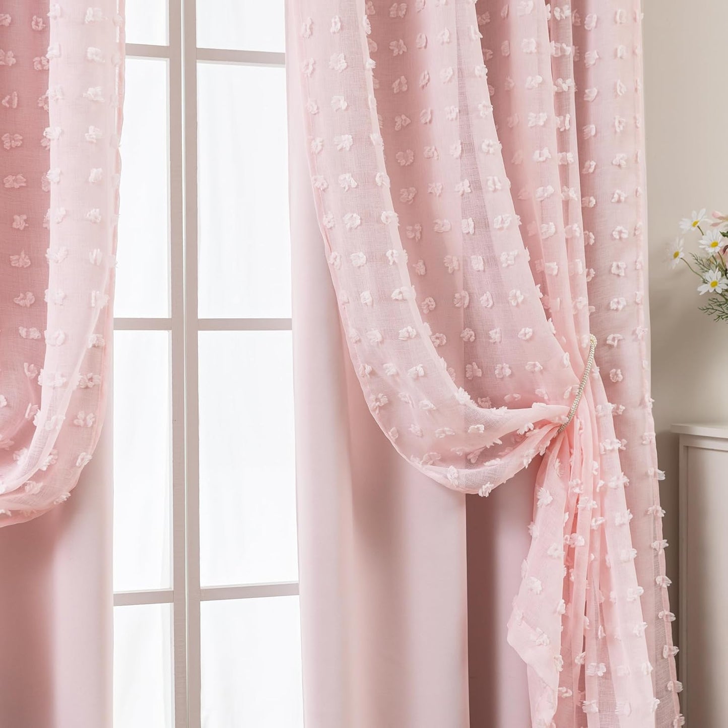 2 84 Inch Light Blush Pink Blackout Curtains for Bedroom Nursery Girl Panels,Shabby Chic Floral Pattern Sheer Double