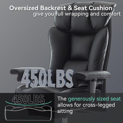 Efomao Big and Tall Office Chair 450lbs, 5.9" Thick Pocket Spring Executive Office Chair with Footrest, High Back PU Leather Desk Chair, Wide Seat Computer Chair, Black
