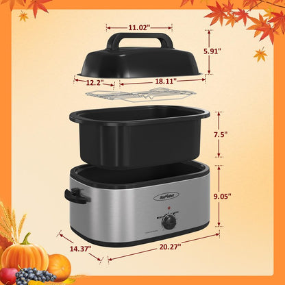 Sunvivi Roaster Oven, 24 Quart Electric Roaster Oven with Glass Lid, Turkey Roaster Buffet with Self-Basting Lid, Removable Pan, Cool-Touch Handles, Dark Blue