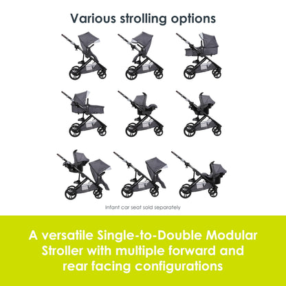 Baby Trend Morph Single to Double Modular Stroller, Dash Grey